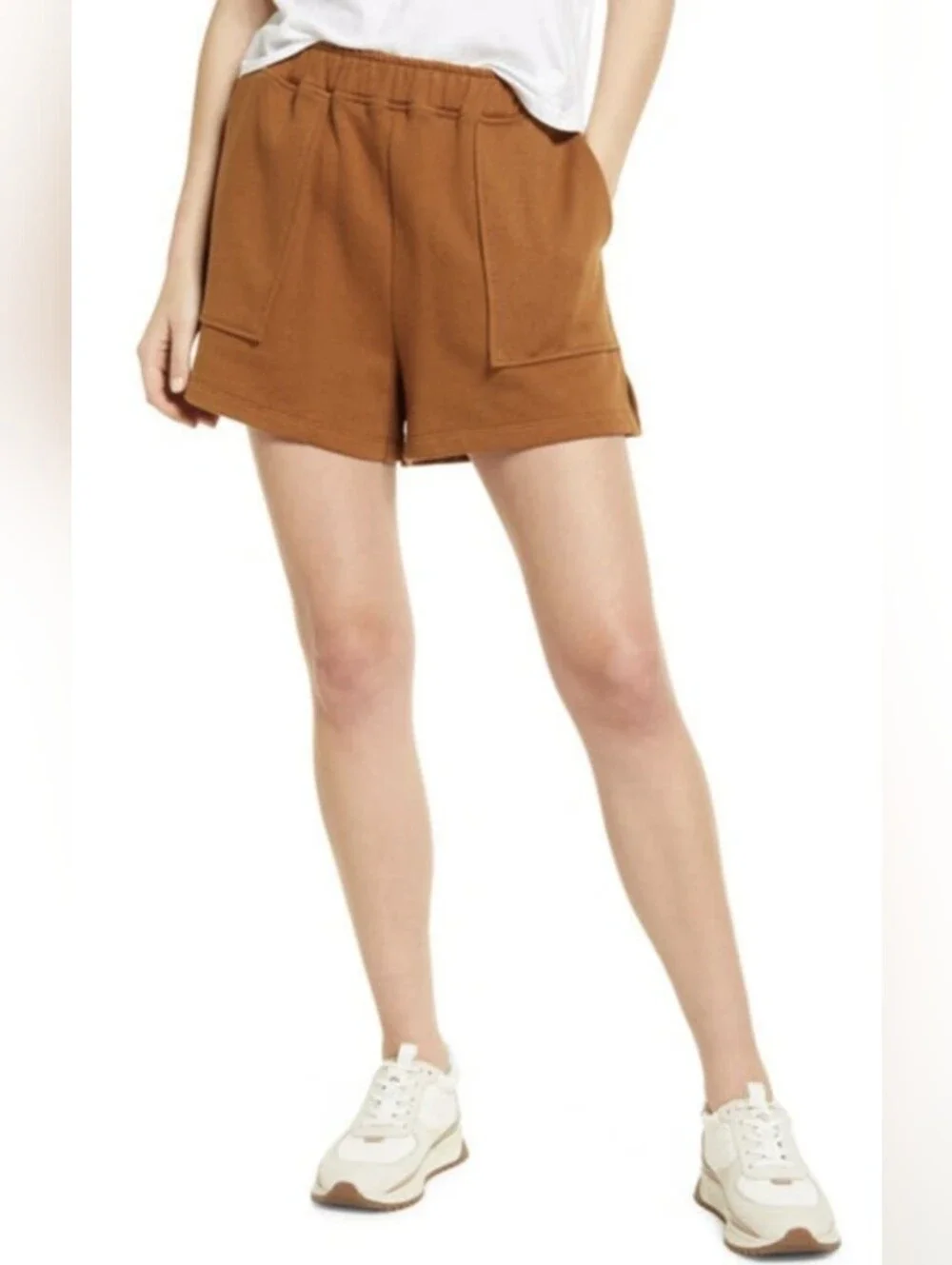 Madewell Front Pocket Cotton-Hemp Pull On Sweatshorts Dried Acorn Orange Brown